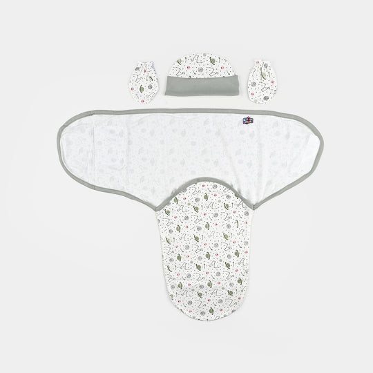 Baby Swaddle with Cap & Mittens Set