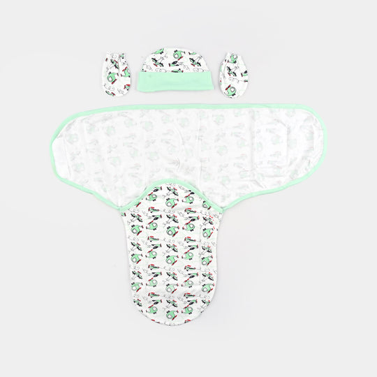 Baby Swaddle with Cap & Mittens Set