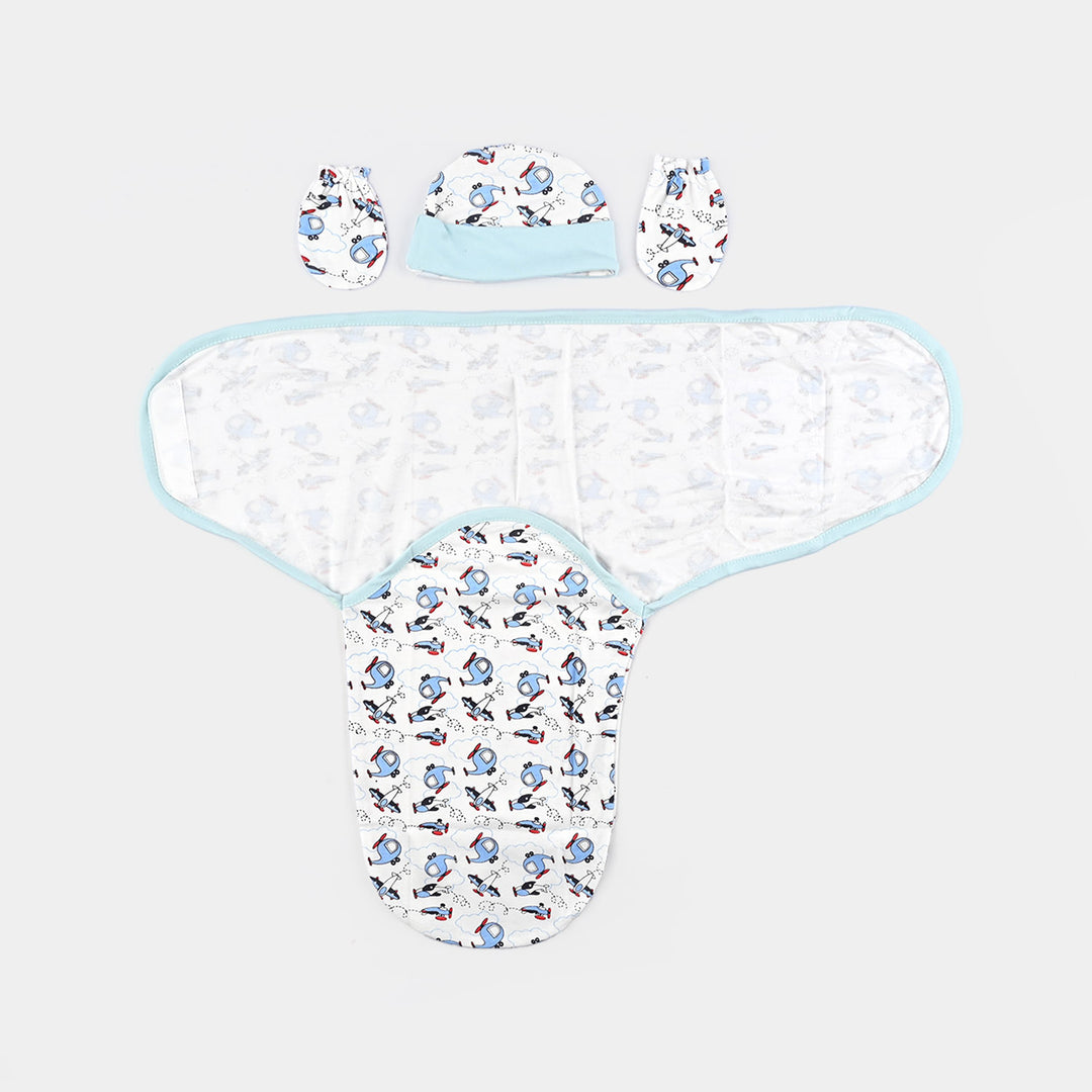 Baby Swaddle with Cap & Mittens Set