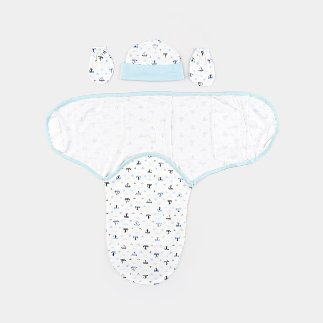 Baby Swaddle with Cap & Mittens Set