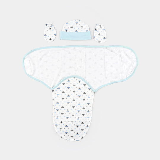 Baby Swaddle with Cap & Mittens Set