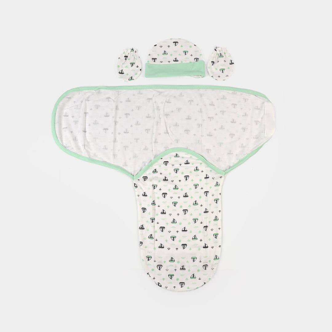 Baby Swaddle with Cap & Mittens Set