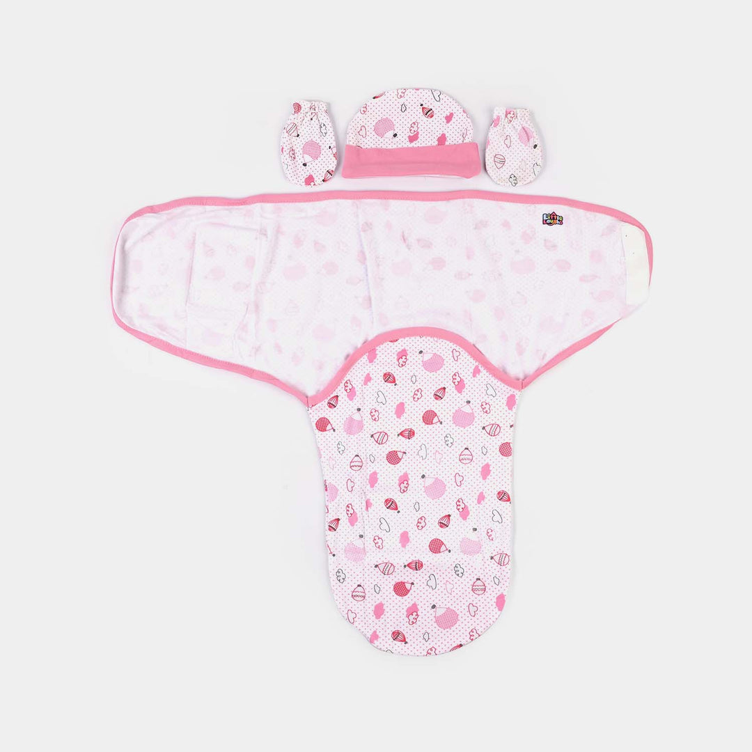 Baby Swaddle with Cap & Mittens Set