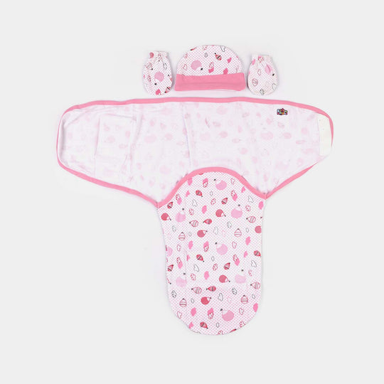 Baby Swaddle with Cap & Mittens Set