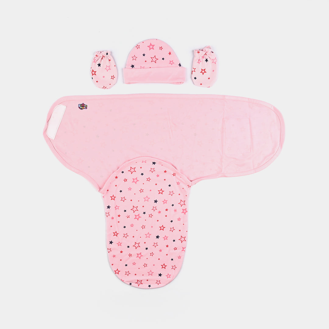 Baby Swaddle with Cap & Mittens Set