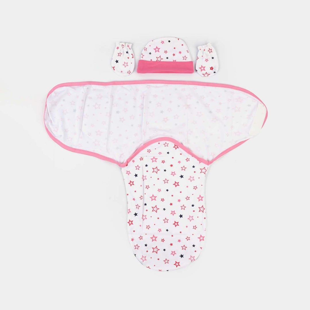 Baby Swaddle with Cap & Mittens Set