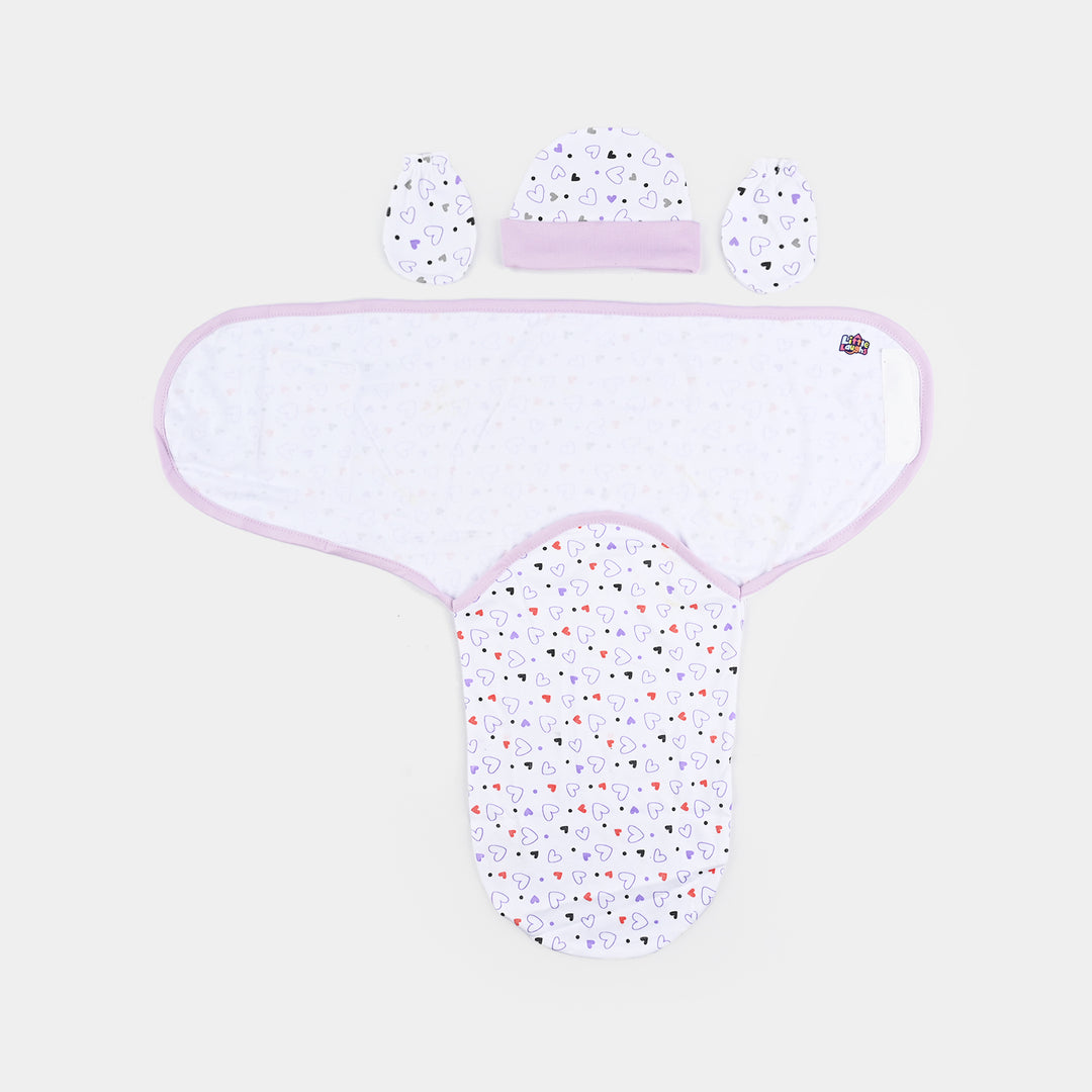 Baby Swaddle with Cap & Mittens Set