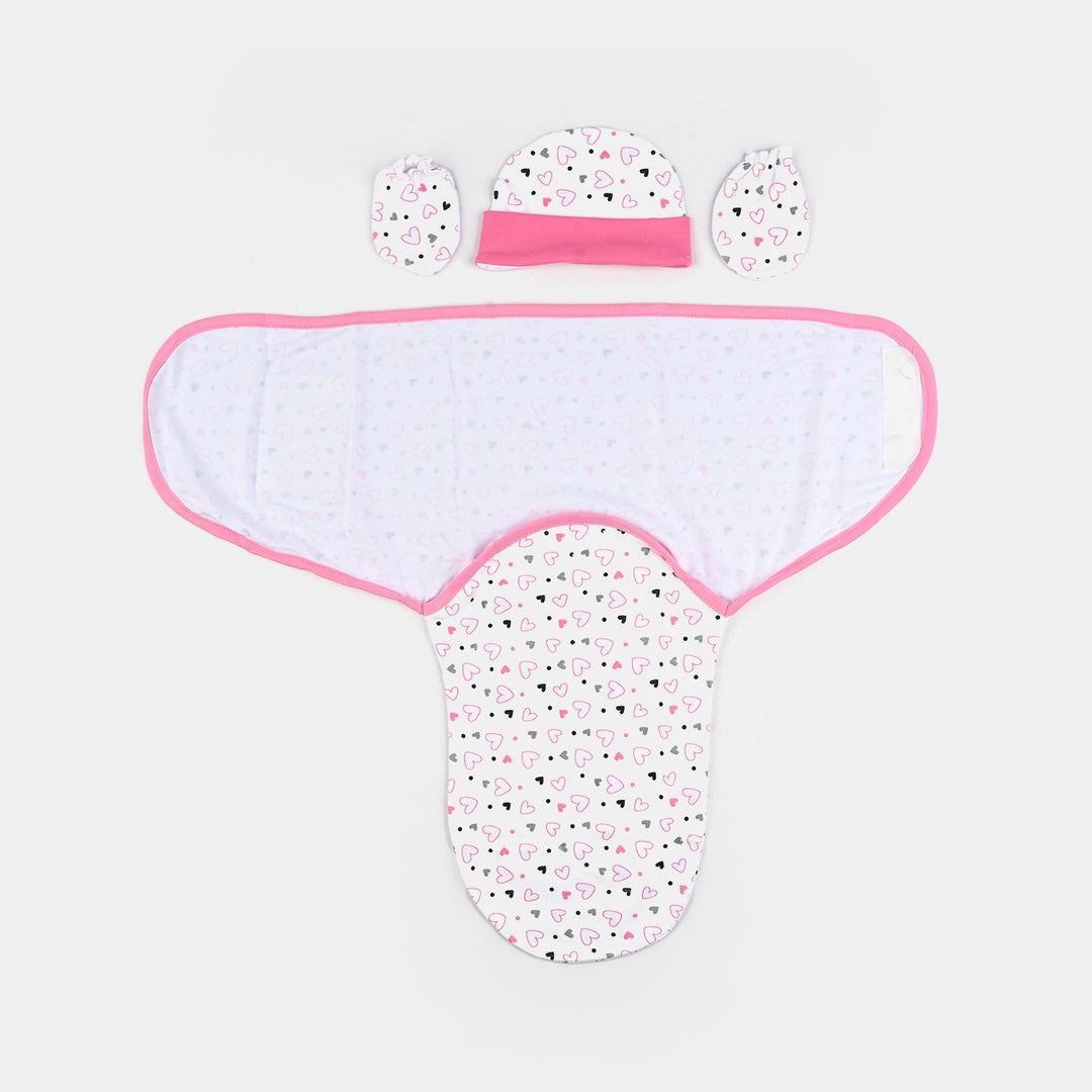 Baby Swaddle with Cap & Mittens Set