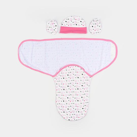 Baby Swaddle with Cap & Mittens Set
