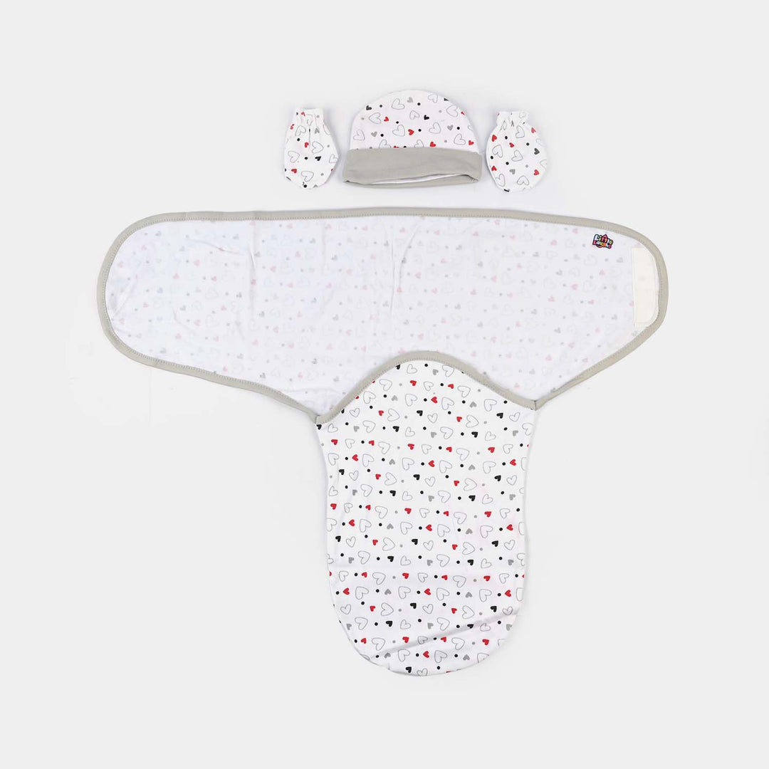 Baby Swaddle with Cap & Mittens Set