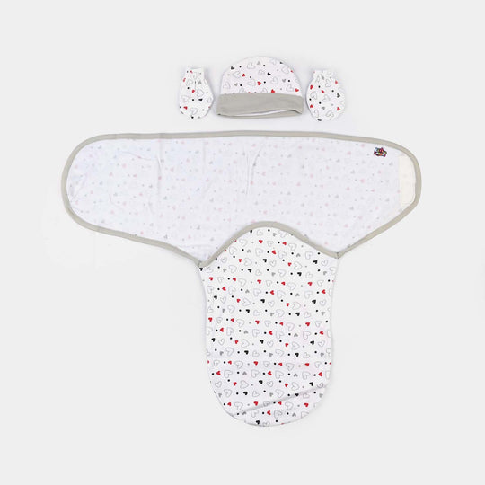Baby Swaddle with Cap & Mittens Set