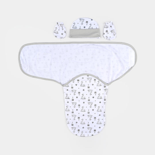Baby Swaddle with Cap & Mittens Set