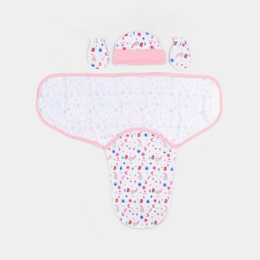 Baby Swaddle with Cap & Mittens Set