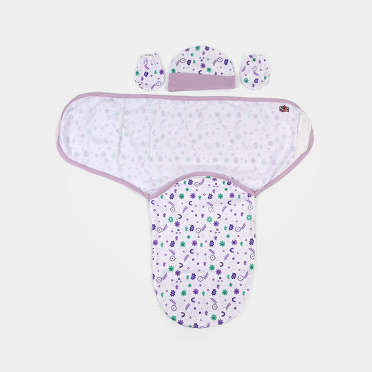 Baby Swaddle with Cap & Mittens Set