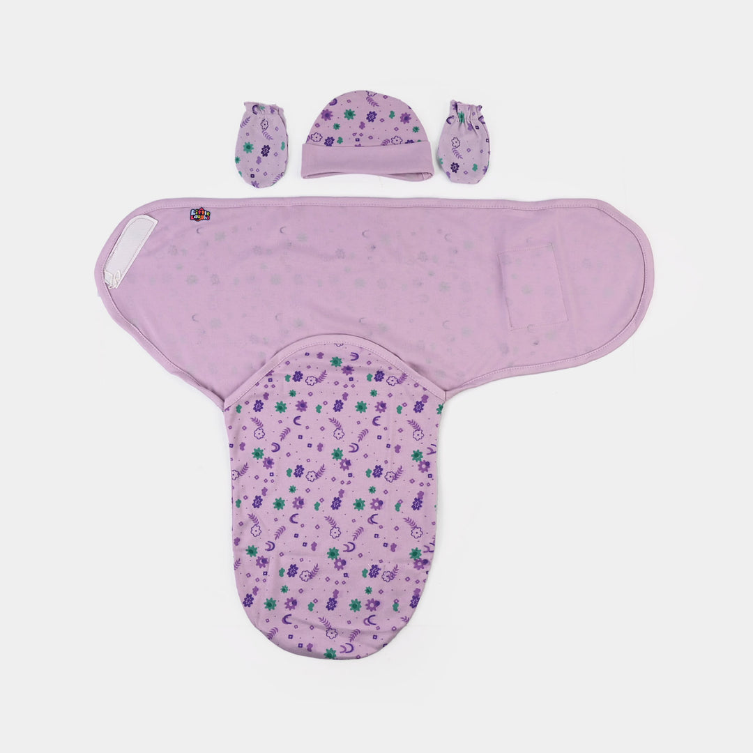 Baby Swaddle with Cap & Mittens Set