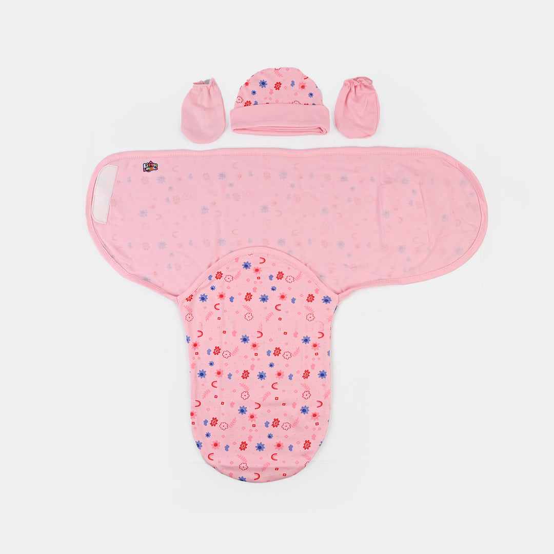 Baby Swaddle with Cap & Mittens Set