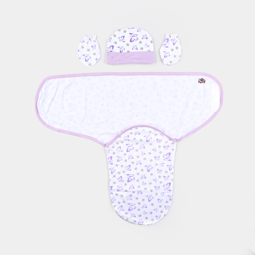 Baby Swaddle with Cap & Mittens Set