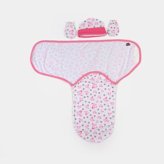 Baby Swaddle with Cap & Mittens Set