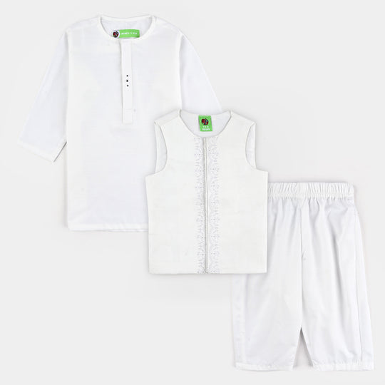 Infant Boys Poly Viscose 3 Piece Suit-White