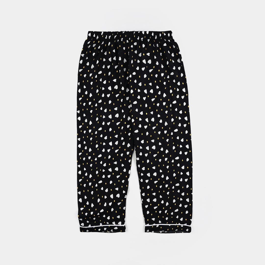 Girls Viscose Nightwear-Polka & Hearts-BLACK