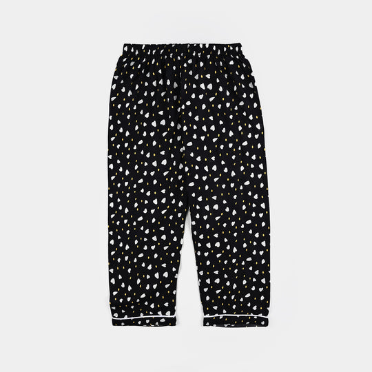 Girls Viscose Nightwear-Polka & Hearts-BLACK