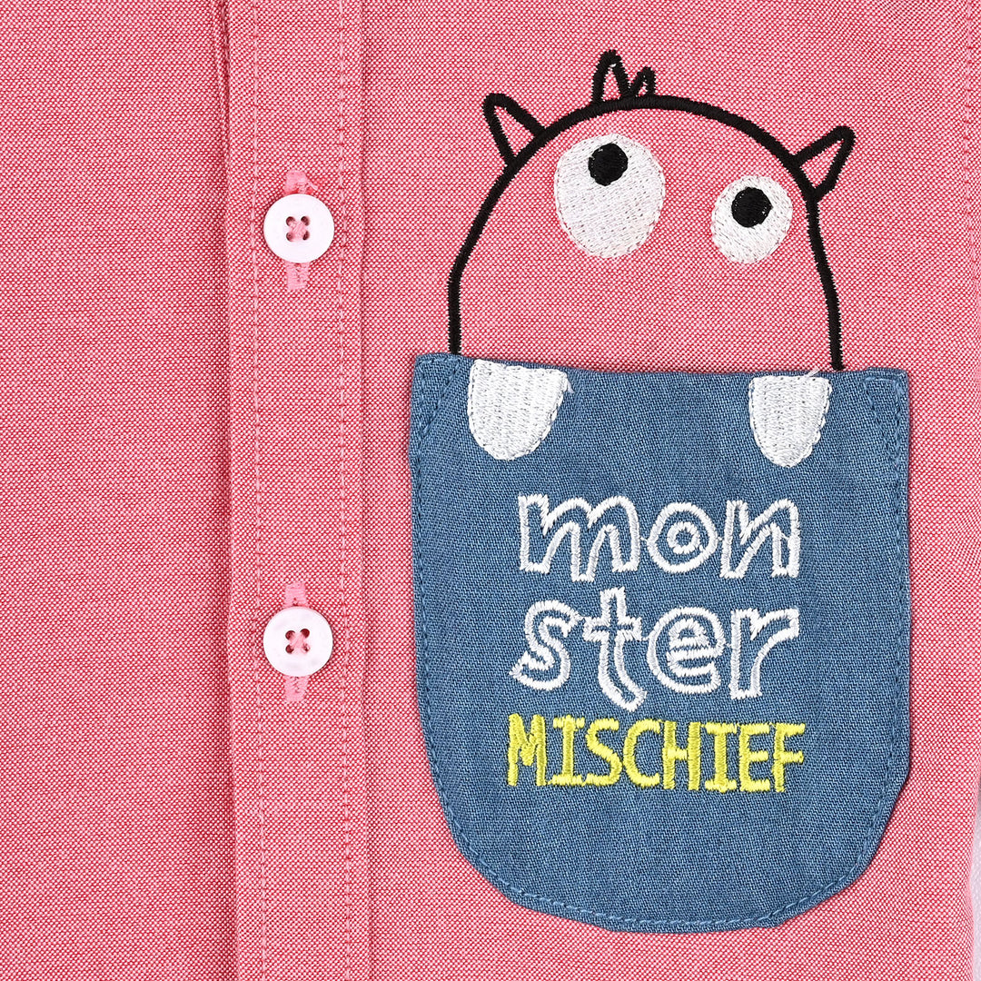 Infant Boys Oxford Casual Shirt (Monster)-D.Peach
