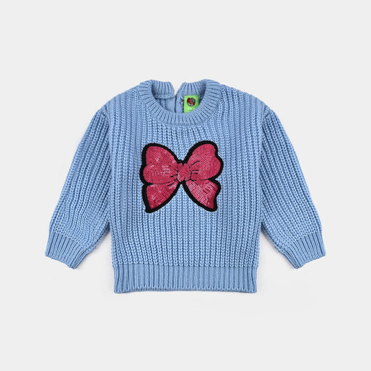 Infant Girls Acrylic Sweater-Sequence BOW-L.Blue
