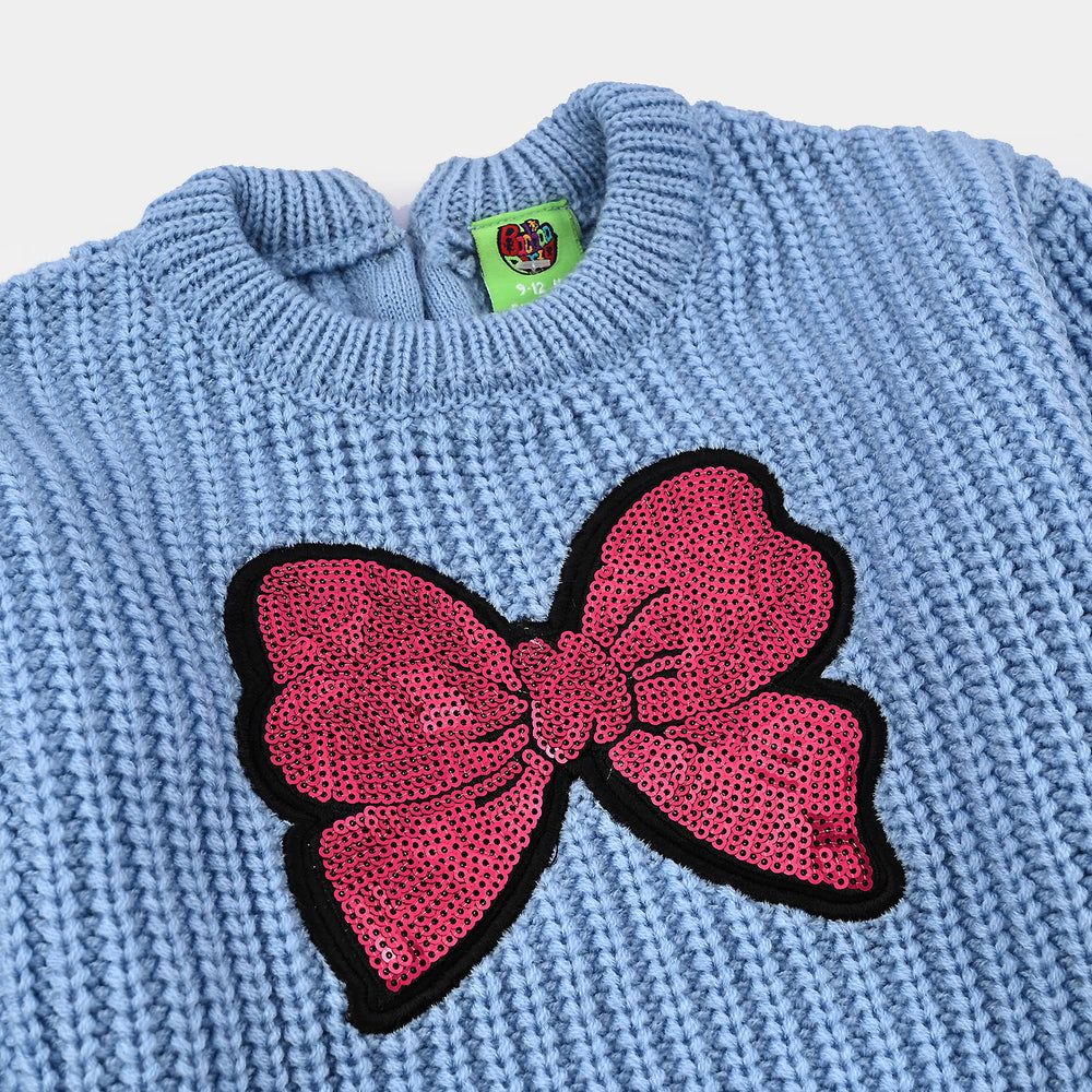 Infant Girls Acrylic Sweater-Sequence BOW-L.Blue