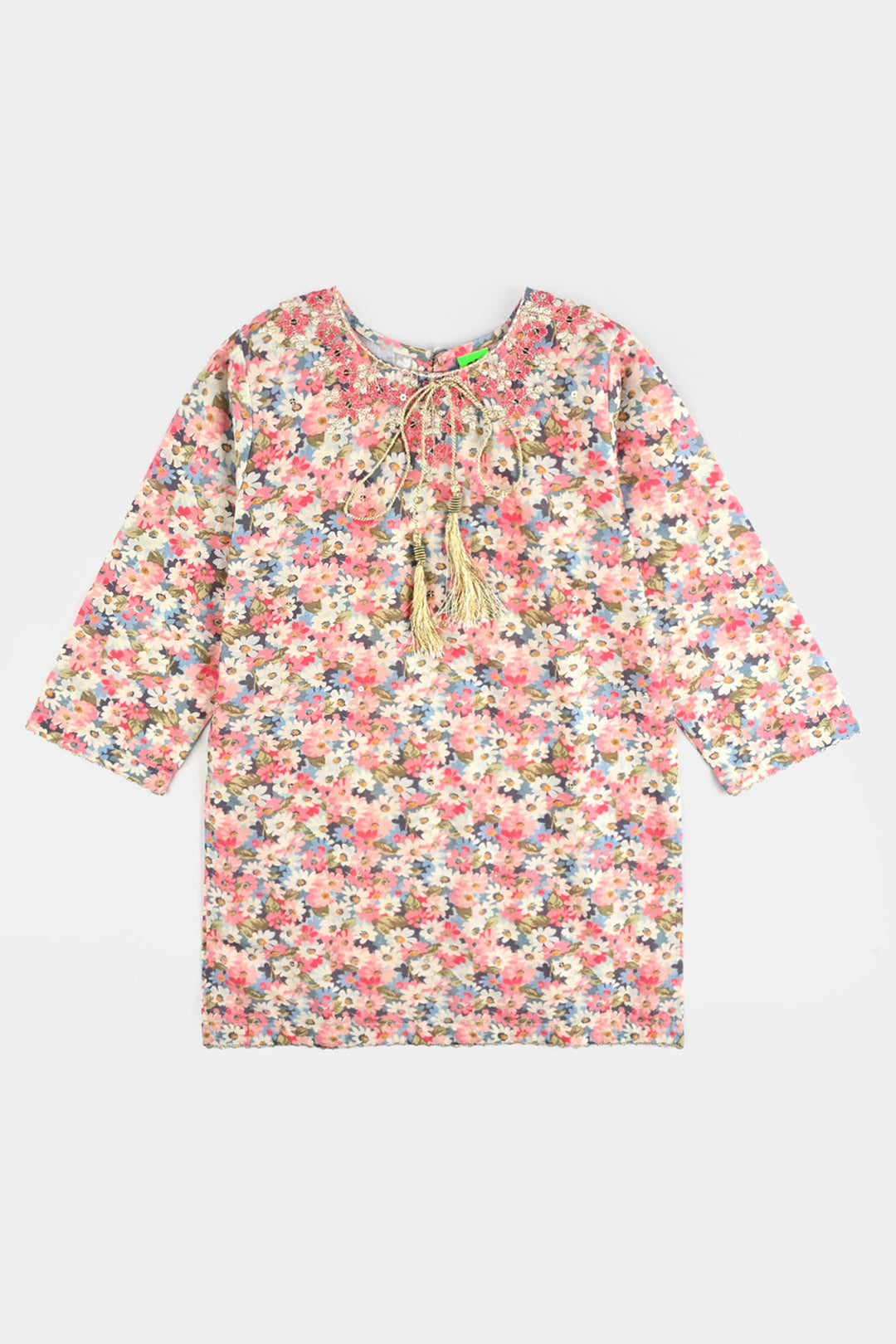 Infant Girls Cotton Poplin Printed & Emb 2Pcs Peach-Multi