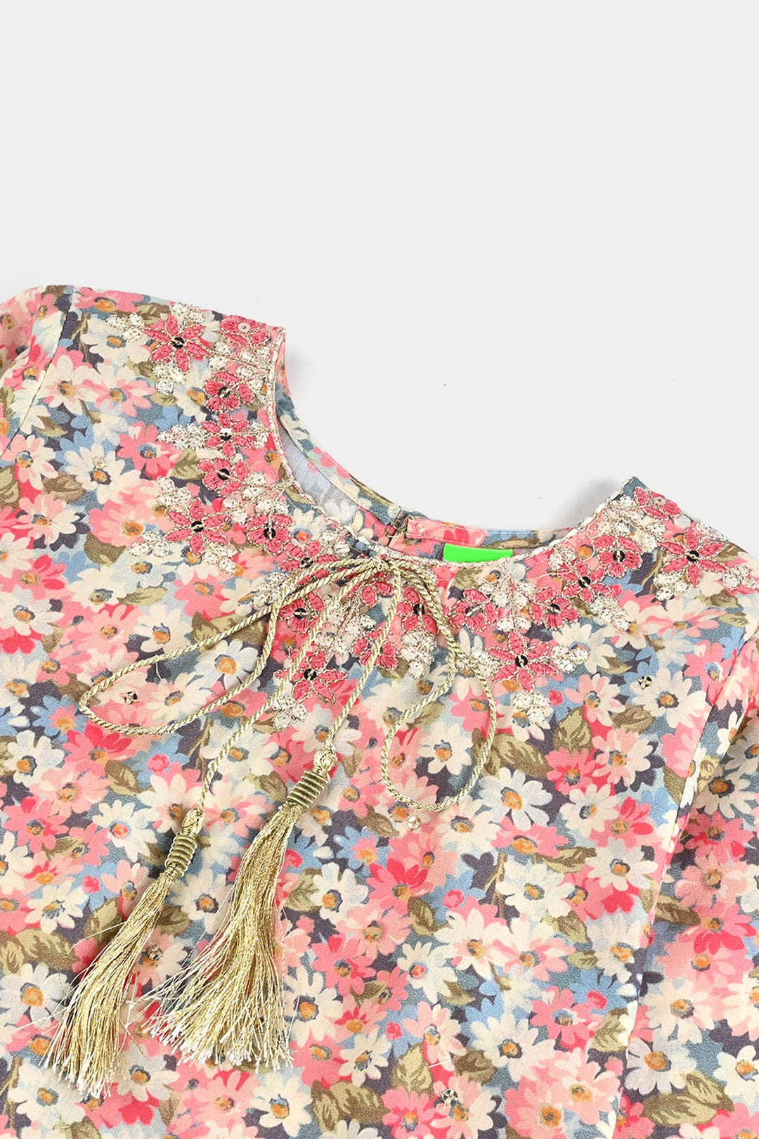 Infant Girls Cotton Poplin Printed & Emb 2Pcs Peach-Multi
