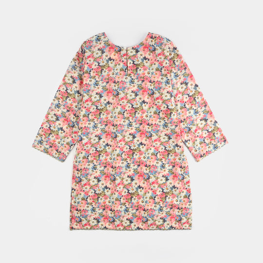 Girls Cotton Poplin Printed & EMB 2Pcs Peach-Multi