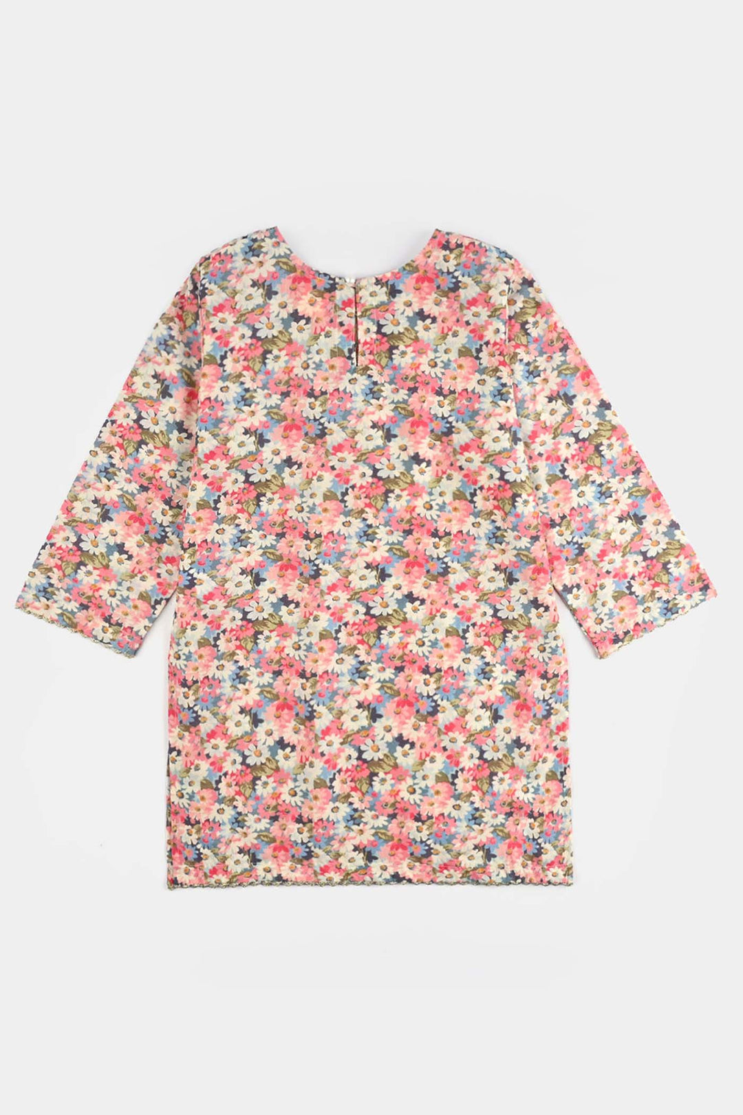 Girls Cotton Poplin Printed & EMB 2Pcs Peach-Multi