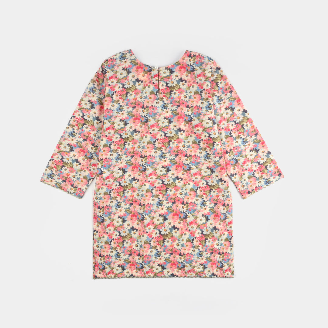 Infant Girls Cotton Poplin Printed & Emb 2Pcs Peach-Multi
