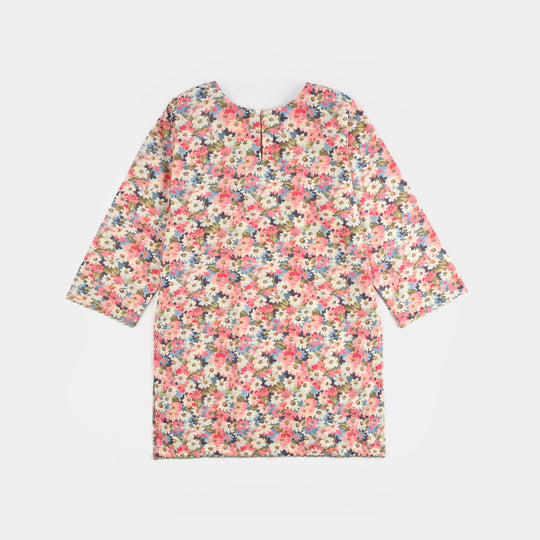 Infant Girls Cotton Poplin Printed & Emb 2Pcs Peach-Multi