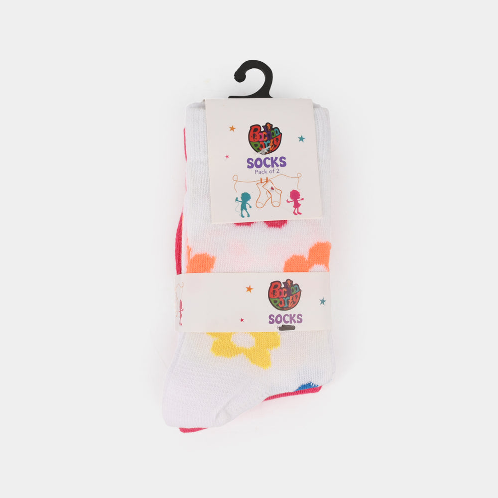 Girls Pack Of 2 Socks Flowers-Pink.White