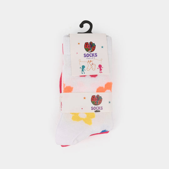 Girls Pack Of 2 Socks Flowers-Pink.White