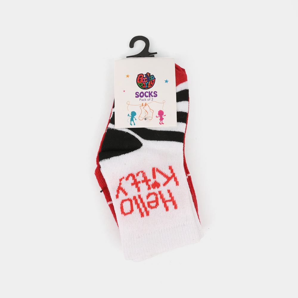 Infant Girls Pack of 2 Socks Kitty-Red.White