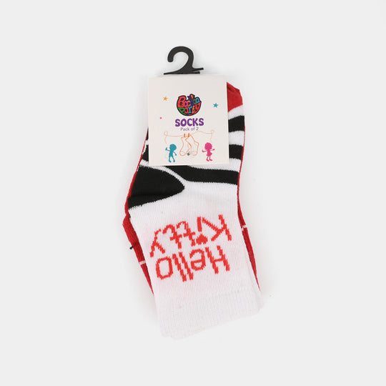 Infant Girls Pack of 2 Socks Kitty-Red.White