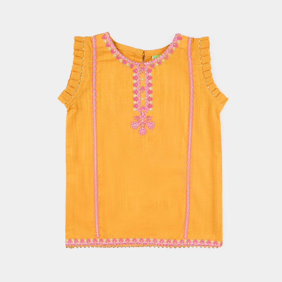 Infant Girls Cotton Slub Emb 2Pcs Laila-Mustard