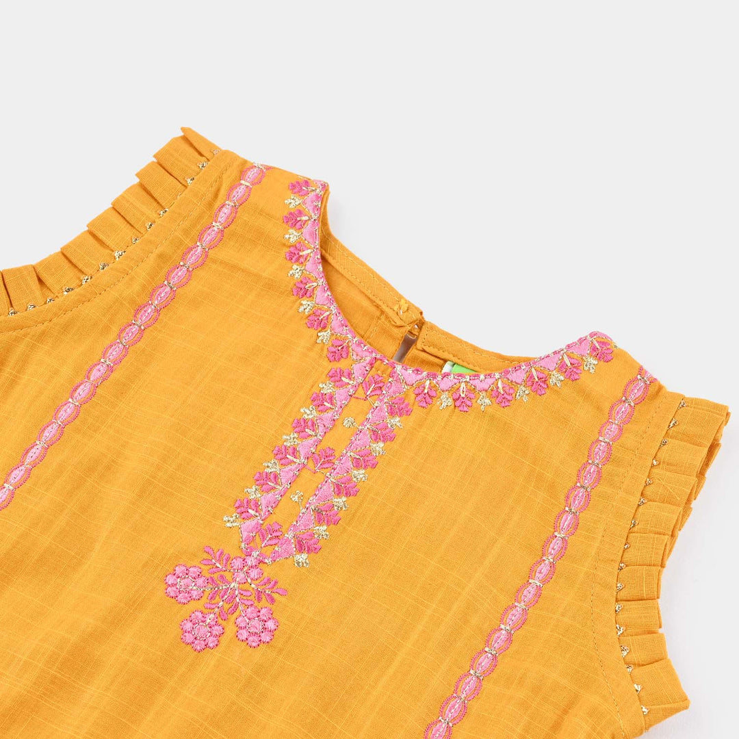Infant Girls Cotton Slub Emb 2Pcs Laila-Mustard