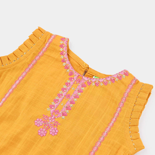 Infant Girls Cotton Slub Emb 2Pcs Laila-Mustard