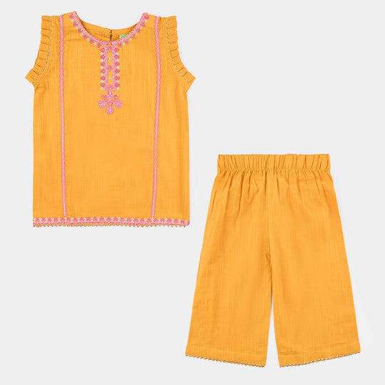 Infant Girls Cotton Slub Emb 2Pcs Laila-Mustard