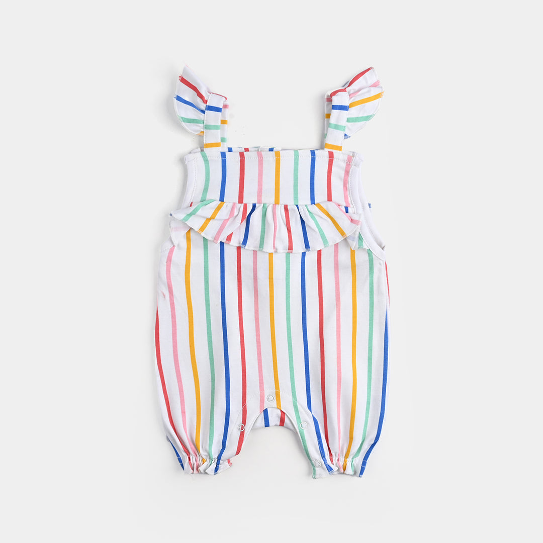 Infant Girls Cotton Interlock Romper Multi Stripe-White