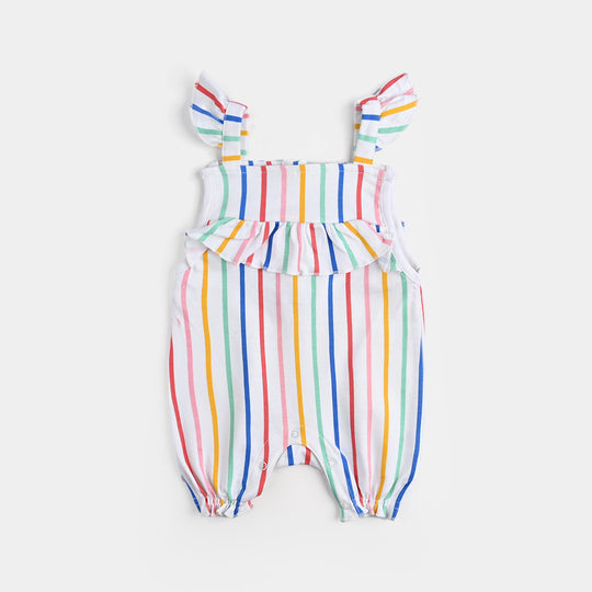Infant Girls Cotton Interlock Romper Multi Stripe-White