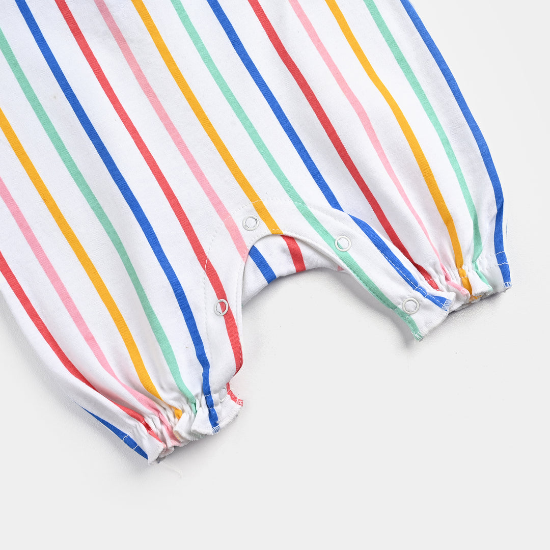 Infant Girls Cotton Interlock Romper Multi Stripe-White