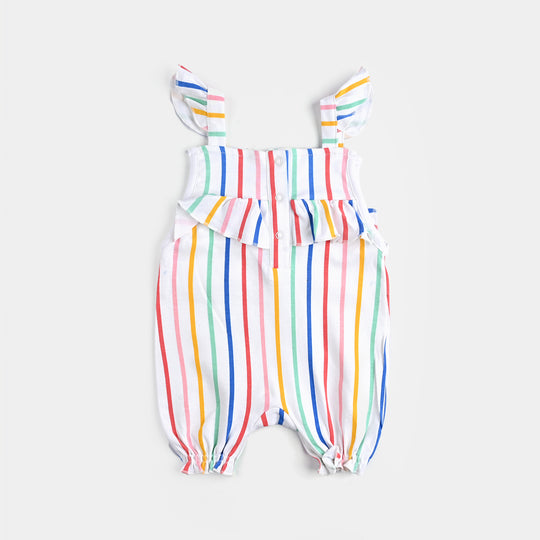 Infant Girls Cotton Interlock Romper Multi Stripe-White