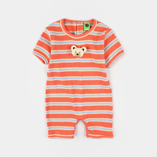 Infant Boys Rib Knitted Romper LITTLE DINO-Rust Strip