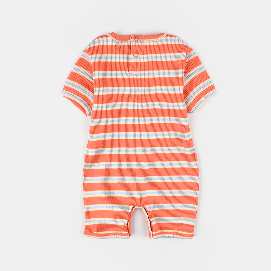 Infant Boys Rib Knitted Romper LITTLE DINO-Rust Strip