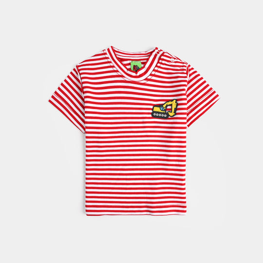 Infant Boys Yarn Dyed Round Neck T-Shirt TRACTOR-Red