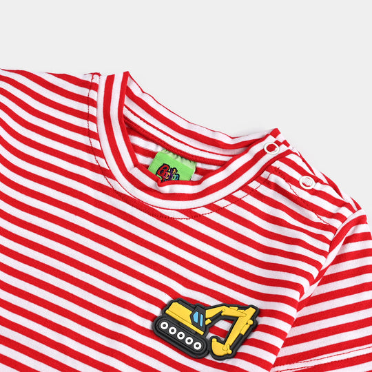 Infant Boys Yarn Dyed Round Neck T-Shirt TRACTOR-Red